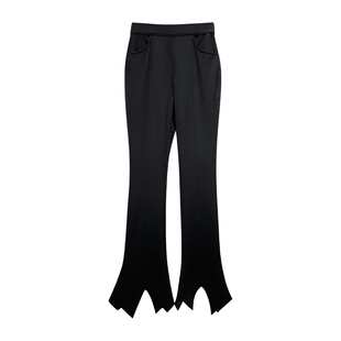 ANNAKIKI【陈慧琳明星同款】夏装 黑色星型下脚微喇裤休闲长裤