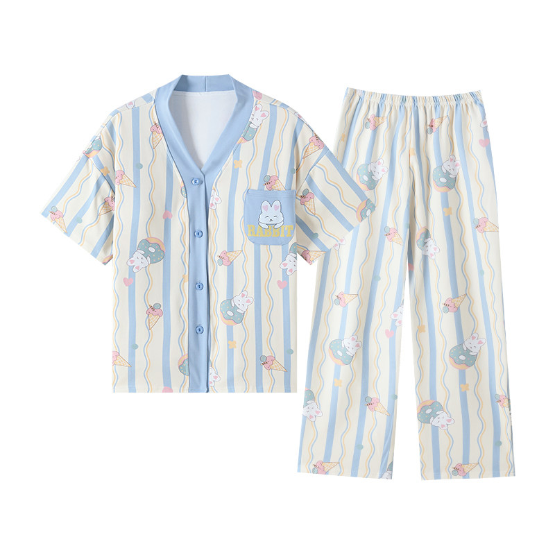 自带胸垫女士夏季家居服开衫套装