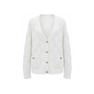 Lorene山羊绒开衫外套女手工编织V领亲肤柔软针织衫法式浪漫毛衣