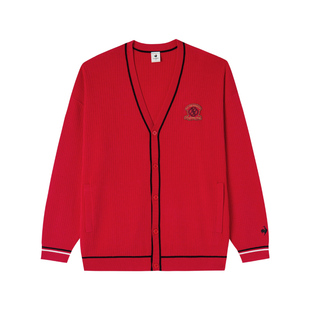 乐卡克法国公鸡男子运动开衫春季休闲毛衣开衫红色外套新年