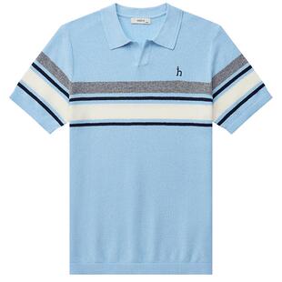 Hazzys哈吉斯春秋休闲英伦风简约潮流短袖针织衫男条纹POLO衫潮