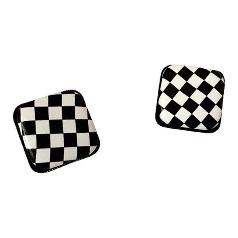棋盘格耳钉千鸟格耳环 女时尚摩登黑白格子夸张网红同款925银耳钉