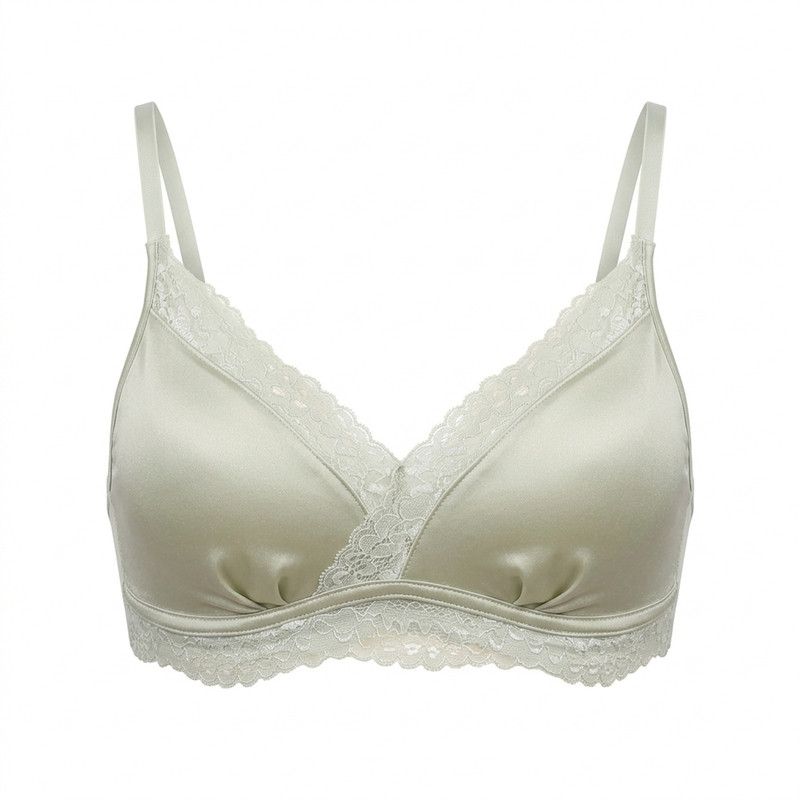 Basic House/百家好法式香槟缎面蕾丝内衣女深V聚拢无痕文胸套装