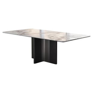 德利丰岩板餐桌肌理大师意式轻奢现代极简客厅家用长方形餐桌椅套