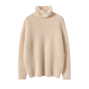 秋冬新款100%纯山羊绒衫女高领毛衣宽松慵懒风拉绒针织衫打底衫