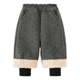 女童加绒裤子26新款冬季洋气宝宝加绒加厚波点休闲裤儿童休闲长裤