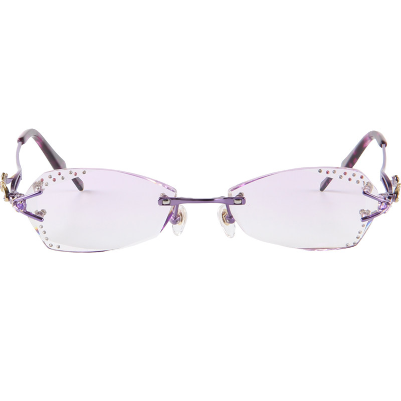 无框眼镜女高级感钻石切边眼镜配眼镜成品近视眼镜架变色眼镜框