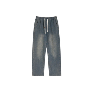 准者里夫斯同款直筒牛仔裤秋季加绒和新款运动长裤宽松大码阔腿裤