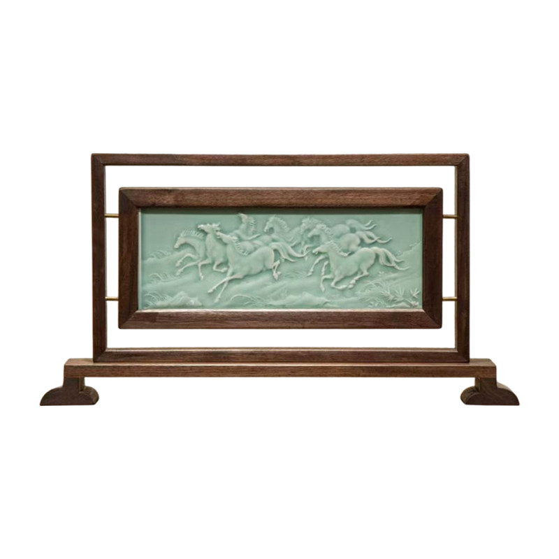 马跃新程摆件马年礼品八马瓷板画工艺品龙泉青瓷马到成功伴手礼