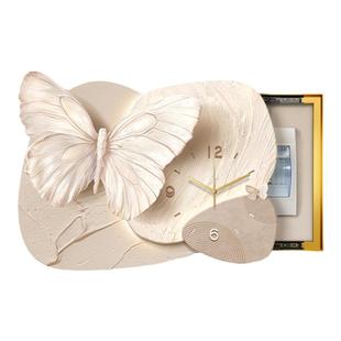 蝴蝶电表箱装饰画带钟表石来运转开关盖面板画弱电配电箱遮挡挂画