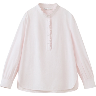 播花边立领衬衫女秋季休闲宽松通勤长袖上衣DDS3HD5052