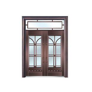别墅大门双开门锌合金入户玻璃防盗门农村庭院门仿真铜不锈钢门
