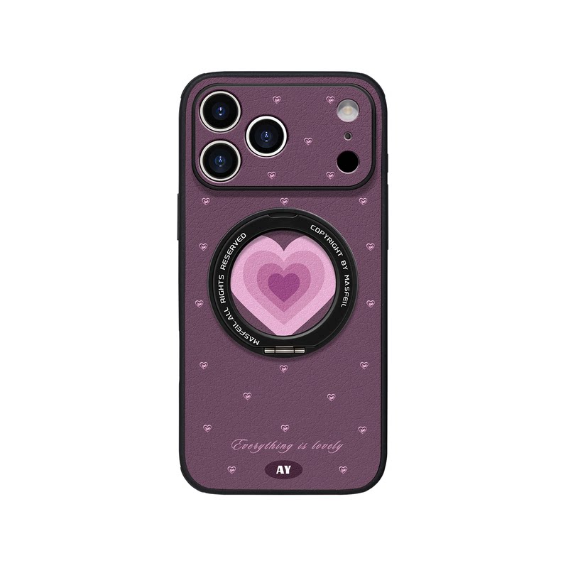 ANGYING × 紫色爱心适用iPhone18Promax手机壳Ho5新款ip16磁吸带支架苹果17Pro保护套支点15全包高级13pm女