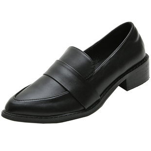 单鞋女尖头秋粗跟鞋2025新款小皮鞋英伦风平底工作鞋女软底乐福鞋