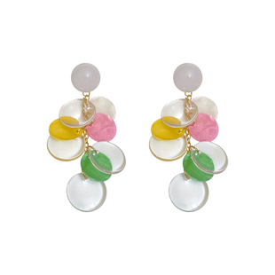 彩色流苏贝壳耳坠女款夏天多巴胺海边度假风耳环独特绝美夸张耳饰