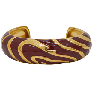 LAMUANA斑马纹复古手镯珐琅工艺小众设计高级女手环叠戴红色70649