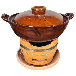 传统土砂锅老式炖锅红色土锅炭炉火锅砂锅打边炉粗陶沙锅瓦煲商用