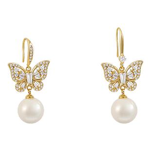 古里雅蝴蝶珍珠流苏耳环女巨好看的耳钉高级感轻奢适合圆脸的耳饰