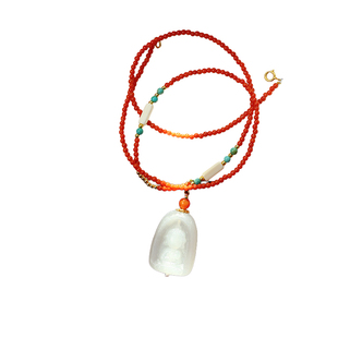 天然和田玉白玉雕刻宝宝佛搭配南红链子原创款吊坠毛衣链女款挂坠