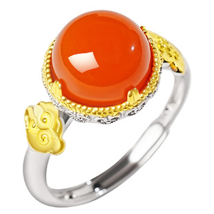 宫里上新南红戒指女红色玛瑙玉石指环新中式纯银生日本命年礼物