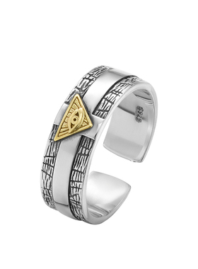 上帝之眼开口可调节戒指女S925纯银做旧手工个性小众男士单身指环