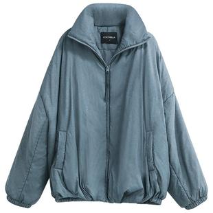 COCOBELLA雾蓝色渲染印花轻型棉服女秋冬立领棉衣夹克MF0003