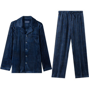 德国舒雅男士高端法兰绒睡衣套装加绒加厚可外穿家居服39-25497H