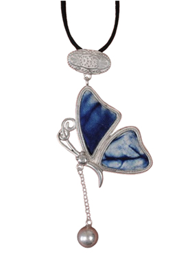 民族风刺绣老绣蓝染蝴蝶毛衣链