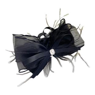 纯欲风发饰鸵鸟毛头饰发抓夹羽毛蝴蝶结发夹后脑勺发饰黑色鲨鱼夹