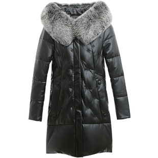 海宁绵羊皮真皮羽绒服女中长款加厚大码2025新款冬狐狸毛皮草外套