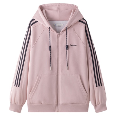 粉色功能性卫衣运动风连帽外套