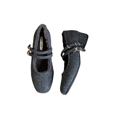 加绒单鞋女粗跟保暖玛丽珍鞋中跟