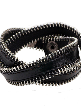 拉链边手链皮手环个性黑色手环