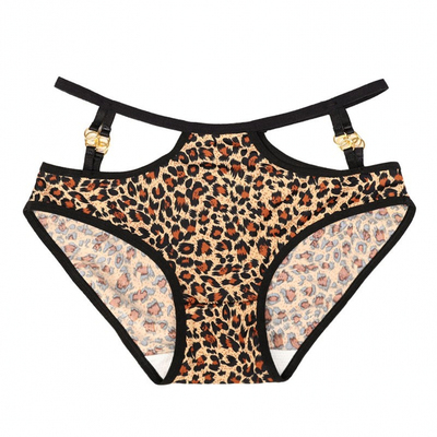 性感豹纹镂空中腰大码女三角裤
