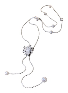 古婷银色雪花珍珠长项链高级感