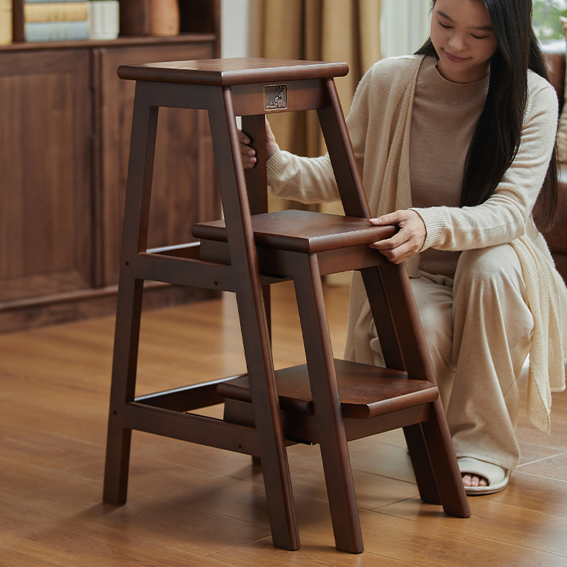 绿朵实木家用梯凳两用台阶登高高脚吧台凳花架置物架多功能小梯子