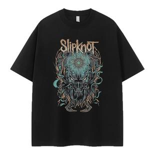 Slipknot活结乐队复古美式街头小众暗黑vtg落肩宽松摇滚短袖T恤衫