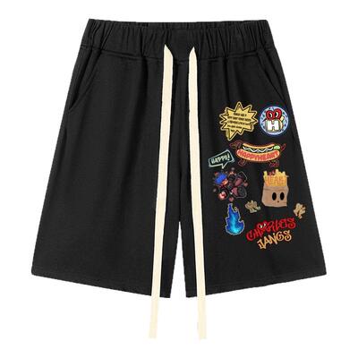 查尔斯桃心 美式童趣印花纯棉休闲短裤男夏季宽松直筒潮牌五分裤