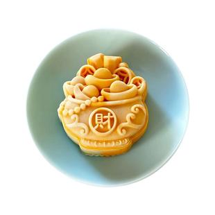 50g招财纳福聚宝盆中式糕点模具 元宝铜钱福财钱袋中秋节月饼模具