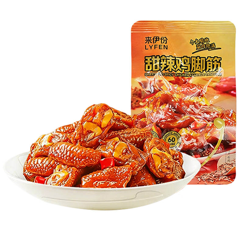 来伊份甜辣味鸡脚筋500g鸡爪凤爪脆骨熟即食小吃小包办公休闲零食