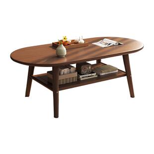 茶几客厅家用新款小户型胡桃实木双层茶几桌轻奢极简椭圆小茶桌