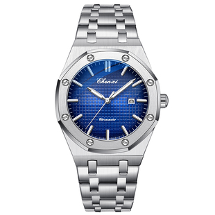 外贸美式超薄橡树八边形夜光日历防水男表石英手表蝴蝶扣拉丝钢带