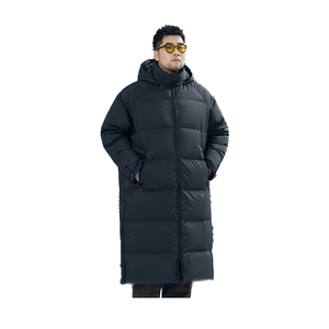 黑劲大码男士长款鹅绒羽绒服冬季胖子加肥加大连帽防风保暖外套