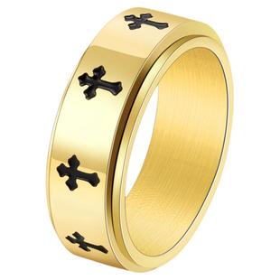 祥饰帝时尚简约钛钢十字架可转动戒指男款单身个性百搭食指指环