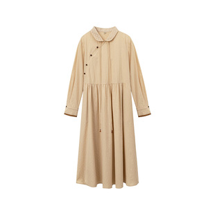 一城画一新款文艺高腰纯棉显瘦A字复古气质长款连衣裙