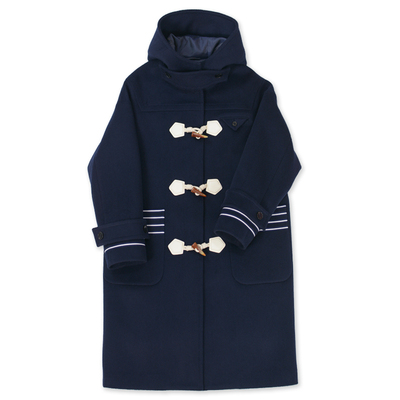 小景家卡其色长款牛角扣羊毛大衣