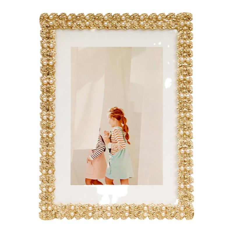 金属珍珠现代轻奢美式唯美相框婚纱照摆台金色精致组合相架浪漫