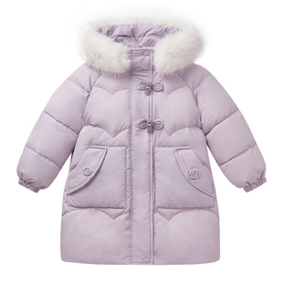 [抑菌石墨烯]女童羽绒服大童加厚加绒外套儿童红色中长款宝宝冬装