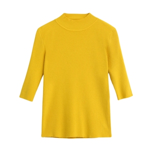 中袖薄款针织衫女春修身半高领白色内搭打底衫小个子短款毛衣上衣