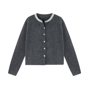 姜雯 千金风重工小香风灰色羊毛钉珠针织开衫绝美超好看气质上衣